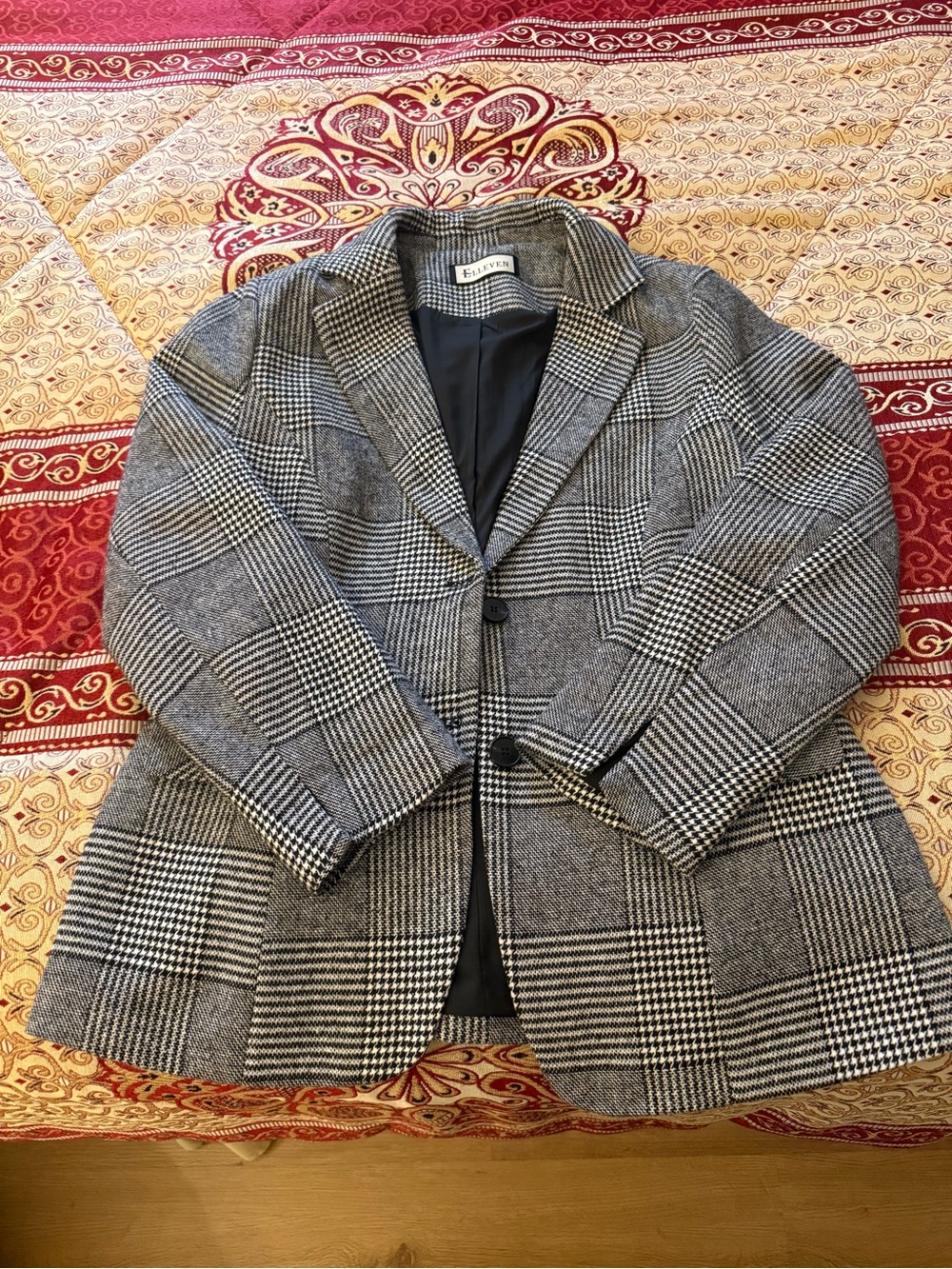 Checked Single-Breasted Women's Blazer Jacket - Gray
